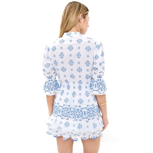 Temptation Positano Fella Embroidered Metallic Puff Sleeve Short Dress M NWT - Picture 3 of 10